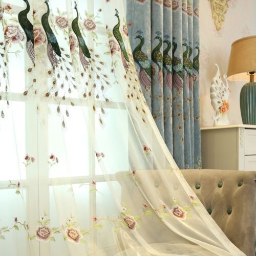 Peacock Embroidery Nets Curtains Pelmets Voile Tulle Window Screens Drape Sheer 