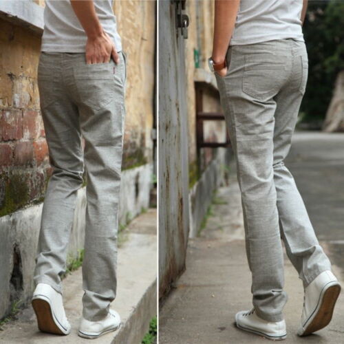 Hommes Mode lin élastique coupe droite casual pantalon Pantalon mince Slim Soft
