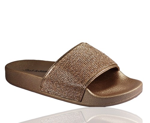 Womens Slip On Slider Flat Diamante Sandals Rubber Mule Comfy Ladies Shoes Sizes