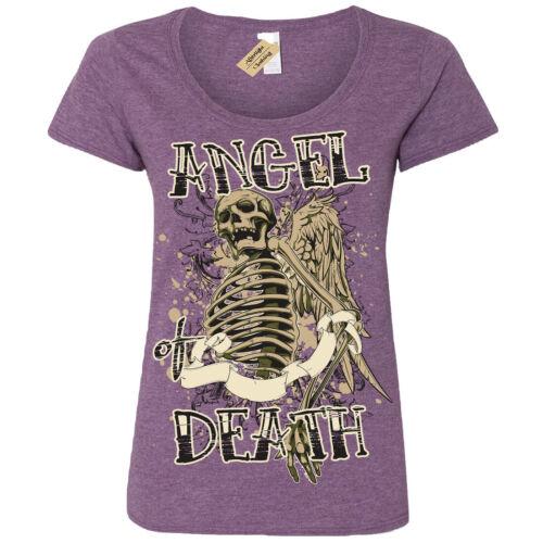 Angel of Death T-Shirt skeleton gothic skull skeleto T-Shirt Womens Ladies Scoop
