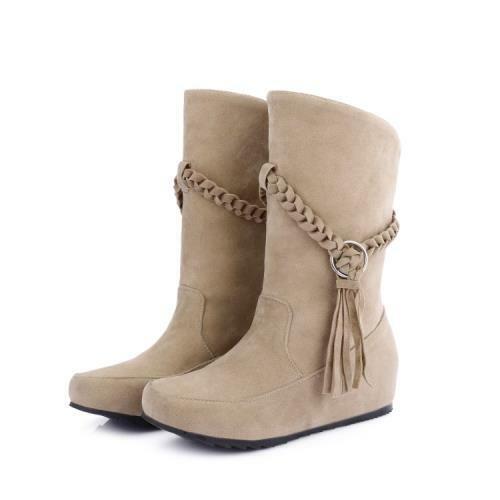 Details about   New Women Flats Heel Pull On Tassels Suede Fabric Casual Round Toe Ankle Boots D 