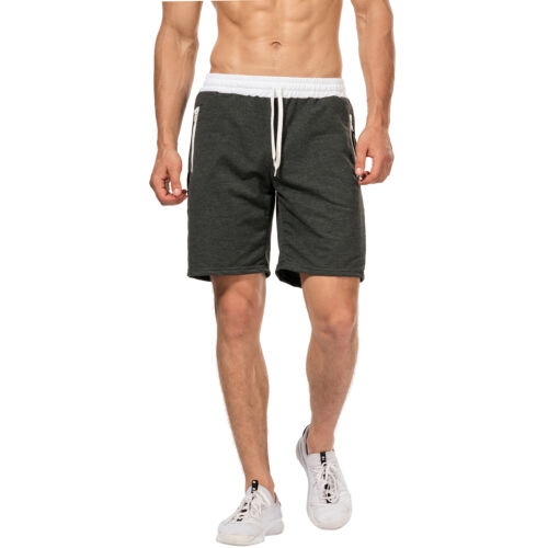 Mens Shorts Casual Cotton Workout Gym Elastic Waist Pants Drawstring with Pocket 