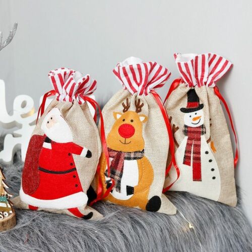 Details about  / Linen Embroidered Drawstring Gift Bags Christmas Decoration Candy Cookies Snacks