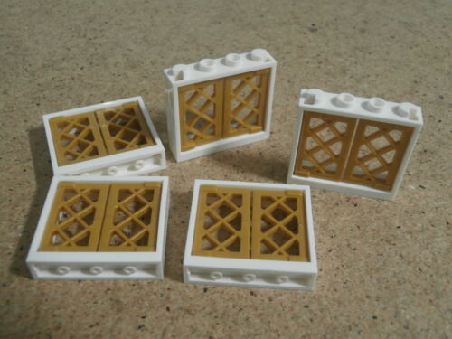 Lego city 5 x white window 1 x 4 x 3 gold window pane gold dimond mechanics new