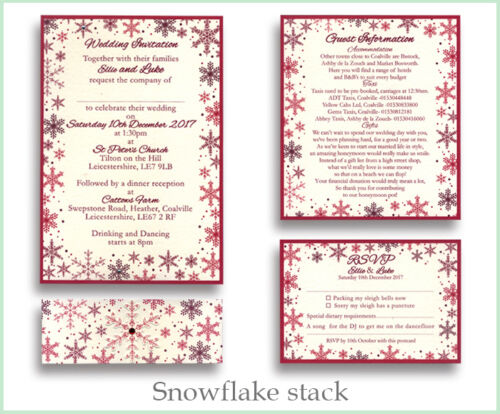 Flocon de neige Belly Band pile Hiver Mariage Invitation Invite Papeterie Sample