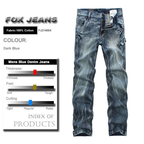 FOX JEANS Men's Allen Standar Fit Straight Blue Denim Jeans SIZE32-44 