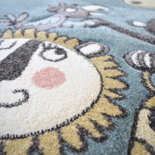 Tapis pour enfant Lion girafe bleu Chambre garçon fille Mérinos