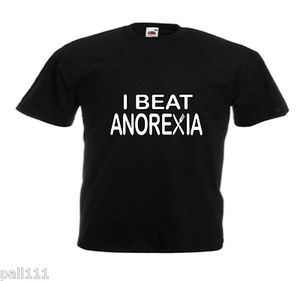 I beat anorexia couteau et fourchette design funny noir t shirt toutes les tailles