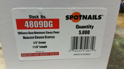 1 Case Spotnails by Senco Staples 18 Gauge Galvanized 1/4 Crown 1 1/8 Length NEW 