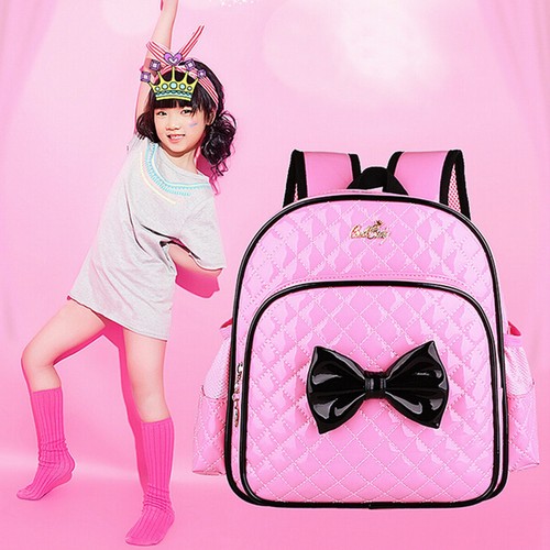 2Pcs Girls Bowknot School Bag Luggage Trolley Backpack Removable With Wheels