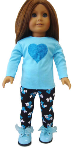 Blue Sparkle Heart Outfit Top /& Leggings for 18/" American Girl Doll Clothes