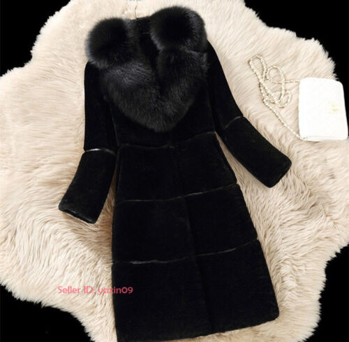 Womens Winter Warm Luxury Faux Fox Fur Jacket Coat Long Parka Overcoat Outerwear