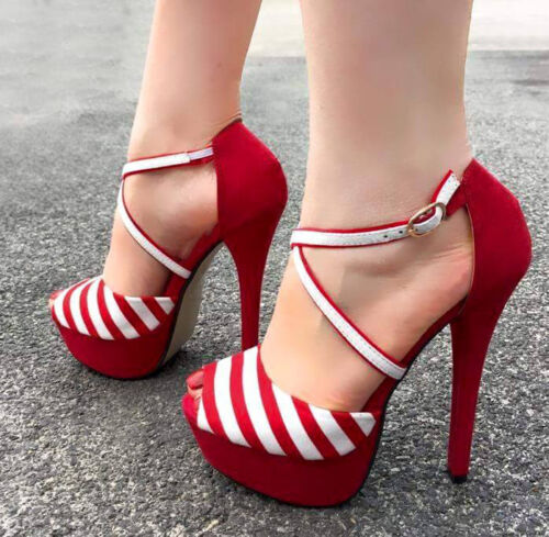 Trendy Women Sandals Platform High Heels Striped Sandals Shoes Woman Big Size 20