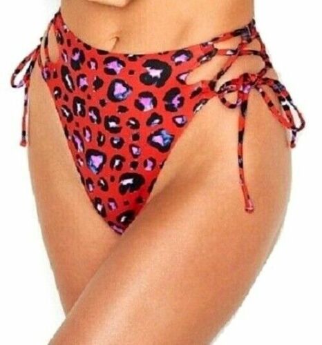 NWT Victorias Secret High Waist Side Tie Bikini Bottom Strappy Red Leopard S M L 