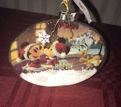 Disney Parks Mickey & Minnie Snow Blown Glass Christmas Ornament NEW 2020 