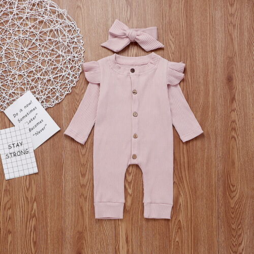 Newborn Baby Girls Knitted Romper Jumpsuit Bodysuit Headband Set Clothes Outfits