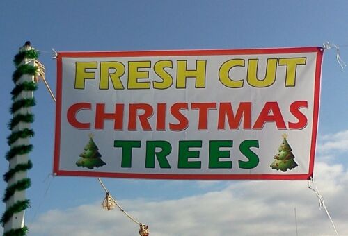 Free DESIGN GROMMETS FRESH Cut Christmas Trees Banner  with Hem