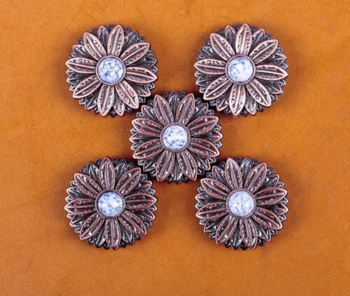 10PCs 30*30MM Flower Concho with White Turquoise Center Antique Copper Screwback