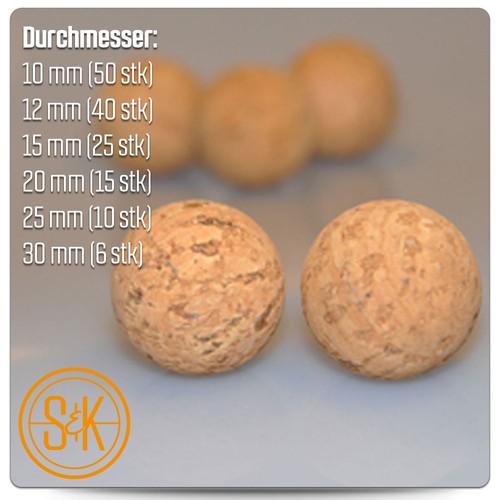 Kork Kugel Perle zum Basteln Angeln Kicker 12 mm Durchmesser 40 Stk