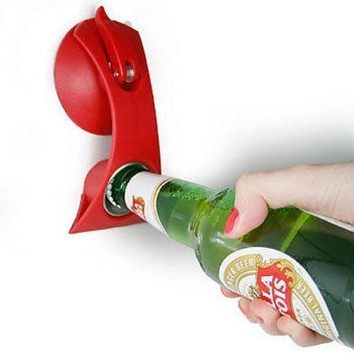 Stick-n-Flick Bottle Opener RED One Hand Opener for Fridge Bar Suction Cup fix