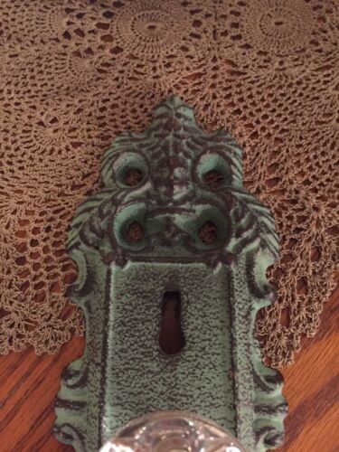 Cast Iron Door Plate With Acrylic//Glass Knob In Antique Turquoise//Teal Accent