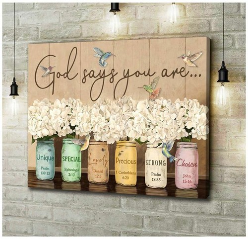 Hummingbirds God Says You are Unique Special Lovely Precious Canvas .75in Framed