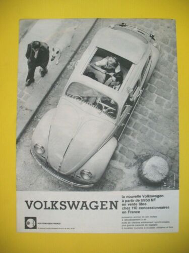 PUBLICITE DE PRESSE VOLKSWAGEN AUTOMOBILE TOIT OUVRANT AD 1960