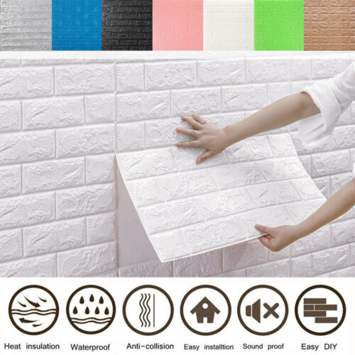 10Pack 77cm Waterproof Self-adhesive 3D Foam Brick Wall Stickers DIY Room Decor