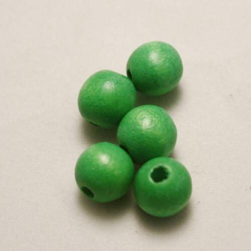 Perles en Bois rondes Ø8mm couleur vert pomme x 5 