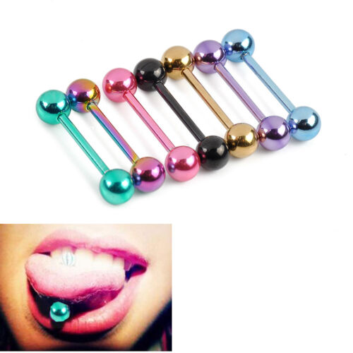 7pcs 14G Surgical Steel Mixed Colors Tongue Tounge Rings Piercing Body Jewelry 