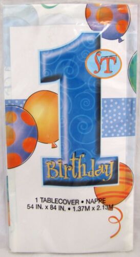 1st Birthday Blue Boy Baby First Plastic Tablecloth Balloons Party 54 in x 84 in