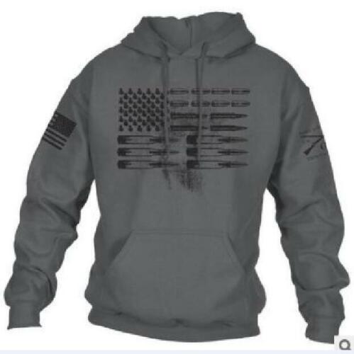 Men's Sweater Grunt Ammo Flag Pullover Hoodie Loose Patriot Sweatshirt Charcoal