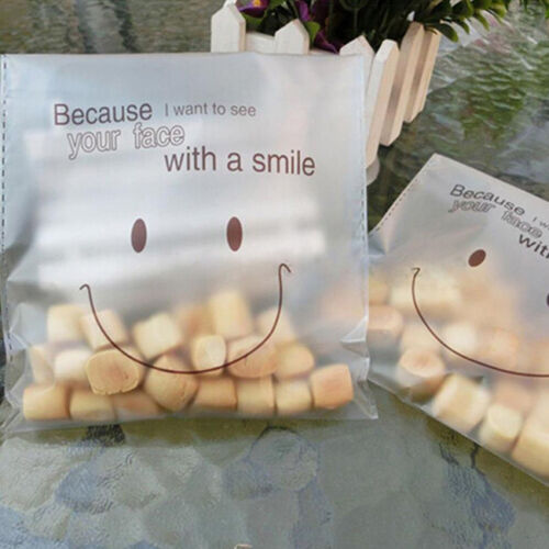 50x Smile Face Handmade Bakery Cookie Favor Self-Adhesive OPP Plastic Bags LH 