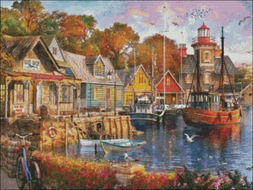 Harbor Evening DIY Chart Counted Cross Stitch Patterns Needlework embroidery 