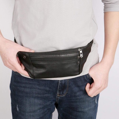 Mens PU Leather Cowhide Hip Belt Fanny Pack Waist Purse Sling Chest Storage Bag