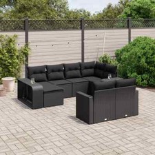 Camerina 10 Piece Garden Sofa Set with Cushions Black Poly Rattan,Patio Z0Z6