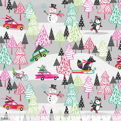 Mezcla de 1//2 yarda Tela ~ Cool YULE Parque Infantil Gris ~ árbol de Navidad Vacaciones