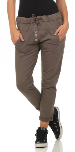 Damen Hose Freizeit Stoffhose elegant Boyfriendhose einfarbig Baumwollhose Chino