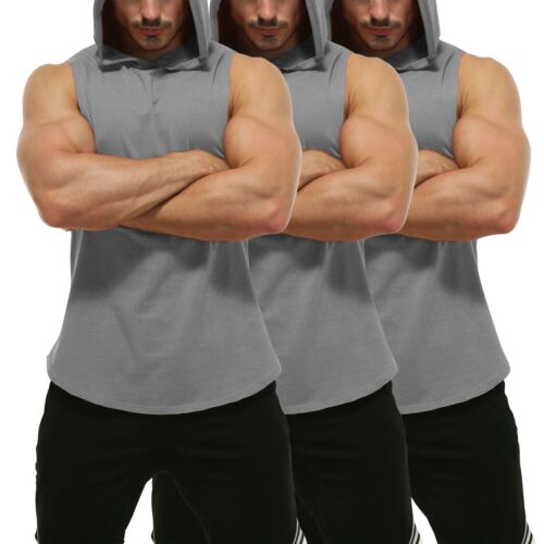 3 Pack Sale Fitness Men Bodybuilding Workout Sleeveless Hoodies Tank Top