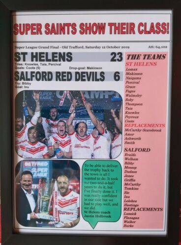 framed print St Helens 23 Salford Red Devils 6-2019 Grand Final 