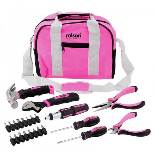 Rose Kit d/'outils Sac Rose Outils Set Rose Sac de transport rose Marteau Pinces 25pc 36802