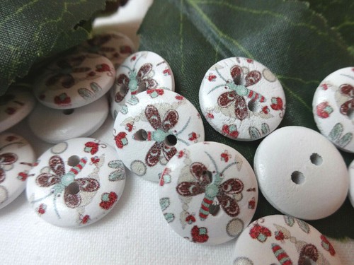 10x KNOPF LIBELLE RUND VINTAGE SCHMETTERLING KNÖPFE 15mm KINDER weiß MÄDCHEN