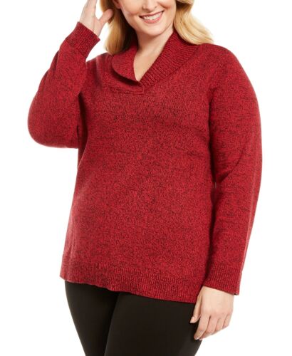 Karen Scott Women/'s Marled Cotton Shawl Collar Sweater Red Size 2X