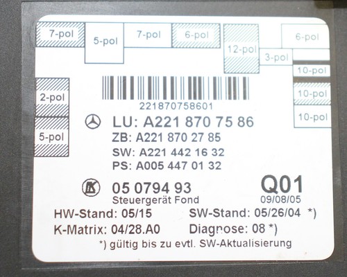 Mercedes W221 A2218707586 A2219006604 Türsteuergerät A2219000004 Hinten Fond