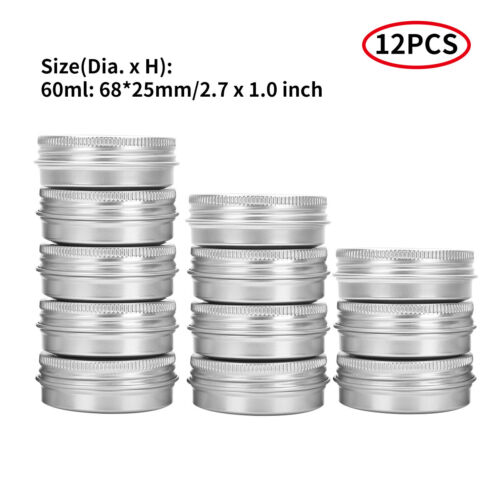 12 Screw Top Round Aluminum Tin Can Storage Jars Containers Box Clear Window Lid