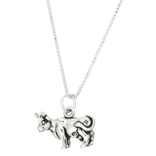 Sterling Silver Bétail Vache charme avec Boîte Chaîne Collier