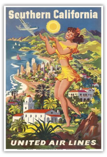 Southern California Joseph Feher Vintage Airline Travel Art Poster Print 