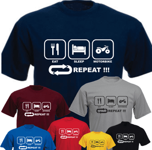 Rider Funny Brand New T-shirt Present Gift Eat Sleep Motorbike Repeat !!