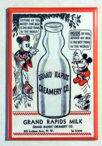 Mickey /& Minnie Milk Ad Vintage Mascot  2/" x 3/" Fridge MAGNET Art