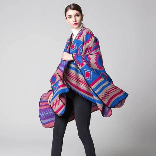 Celeb Autumn Winter Poncho Blanket Wrap Shawl Cape Geometry Plus Size Cashmere